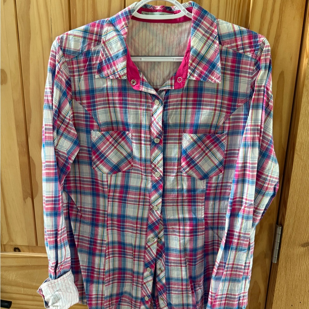 Maurices Pink and Blue Plaid Button Down Shirt